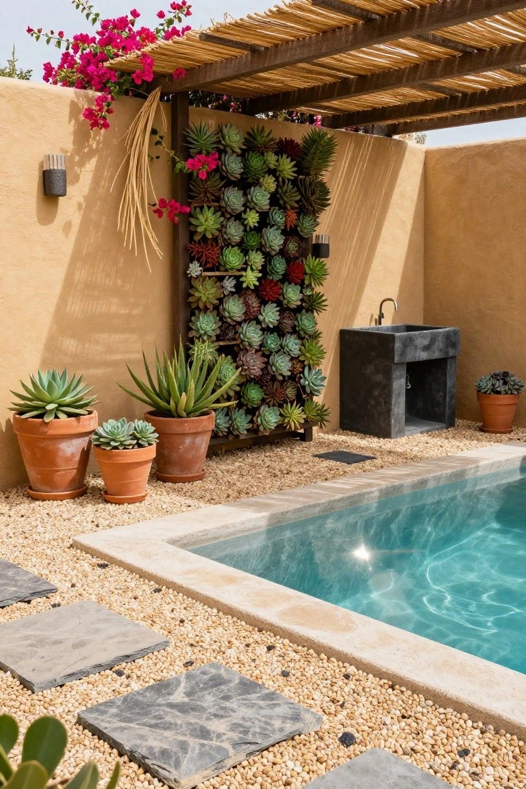 20 Creative Pool and Landscape Design Ideas For Visual Balance Vertical Succulent Walls by the Pool