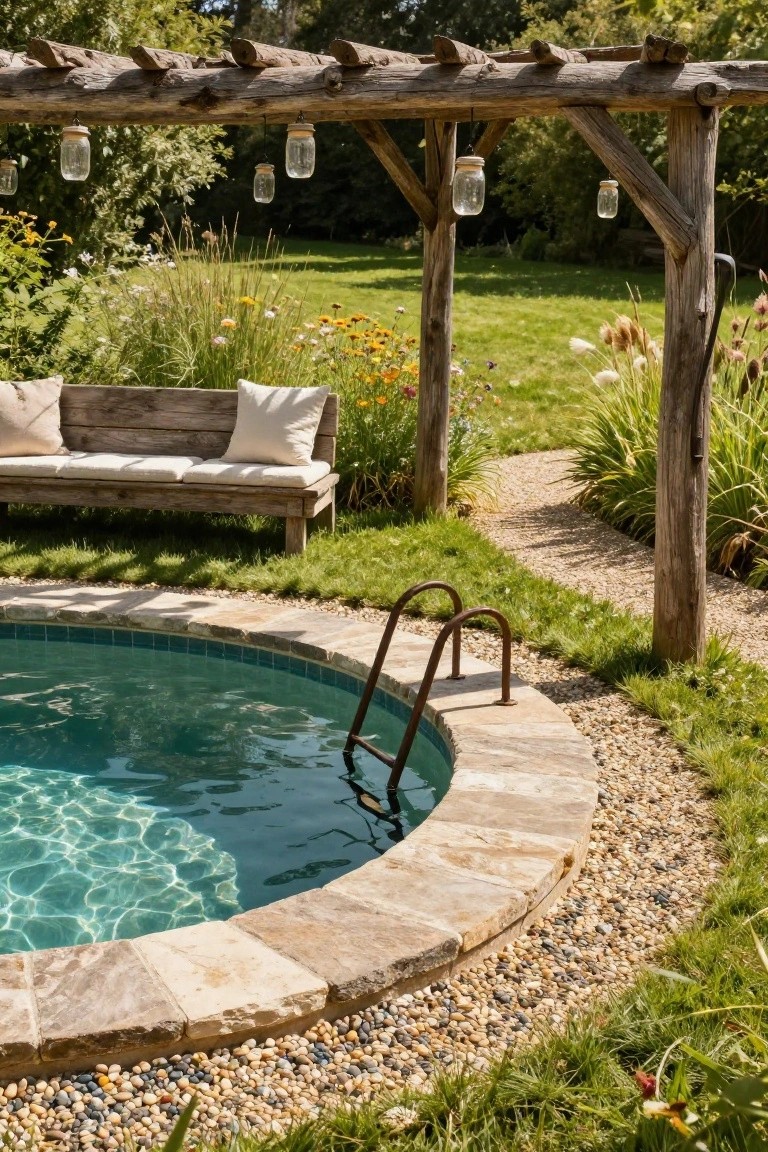Rustic Pergola Shades Small Pool