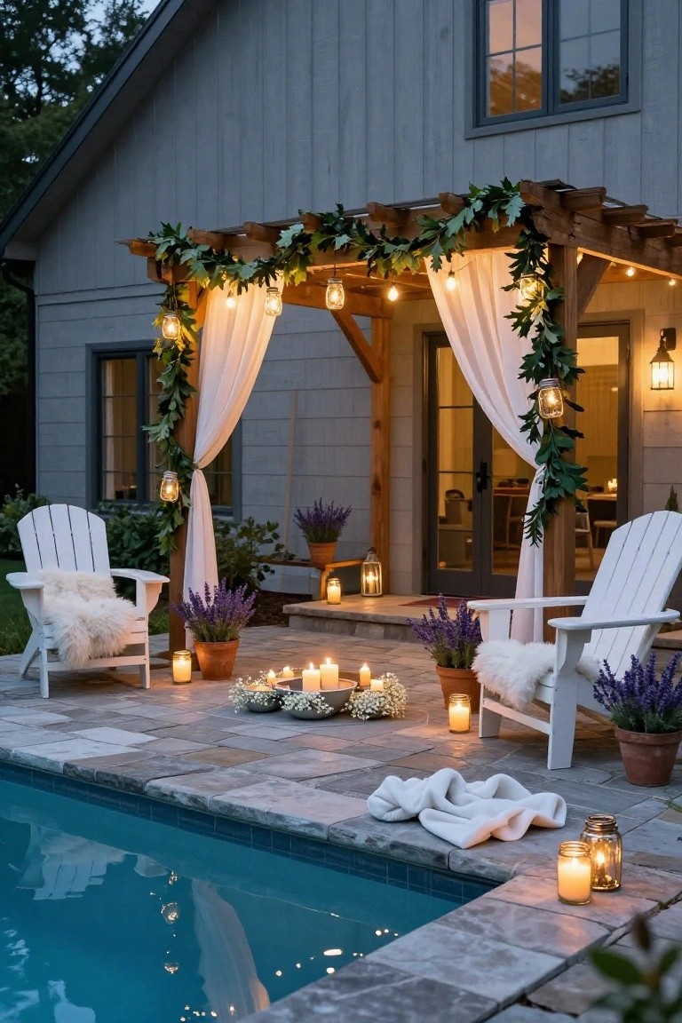 Pergola String Lights by the Pool