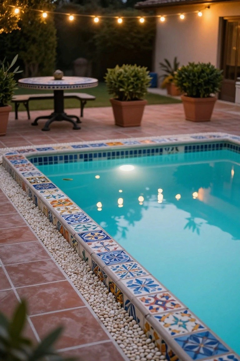 Colorful Tile Coping for Small Pool Edges