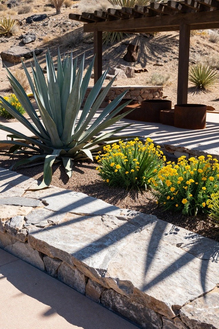 Agave with Yellow Flowers for Desert Pool Edges
