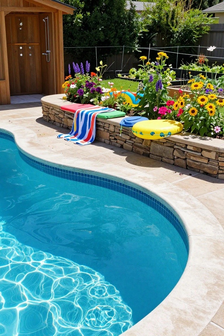 Flower Beds Along the Pool Edge