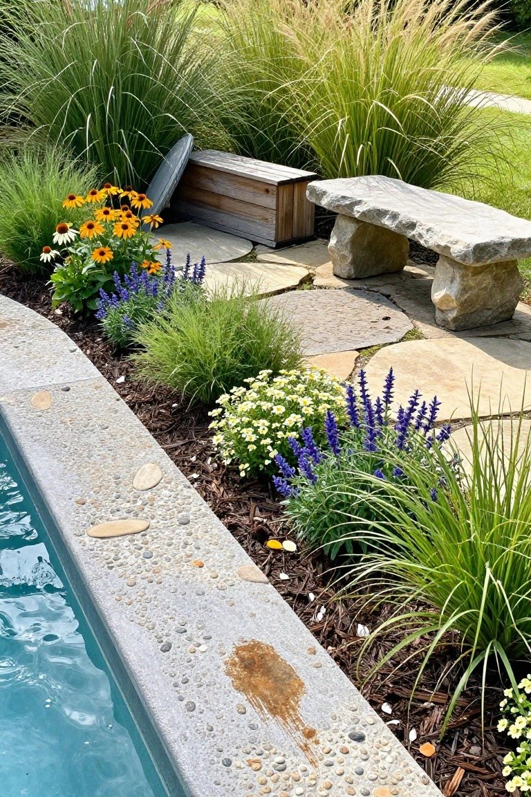 Grasses and Perennials Along Pool Edges