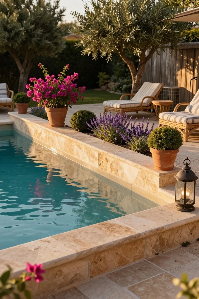 Pool Edge Lined with Terracotta Pots