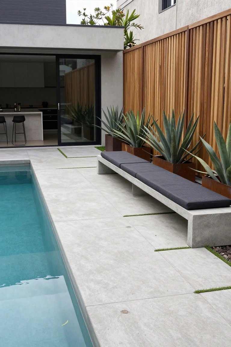 Concrete Benches Along the Pool