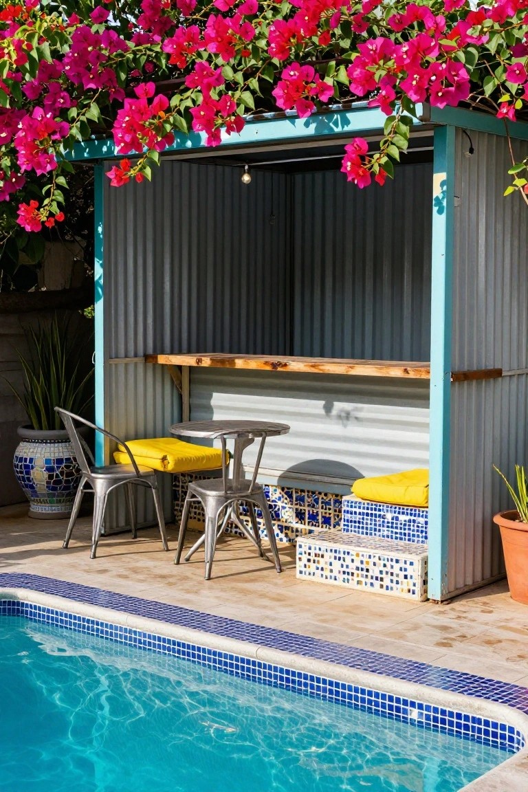 Corrugated Metal Cabana for Poolside Drinks