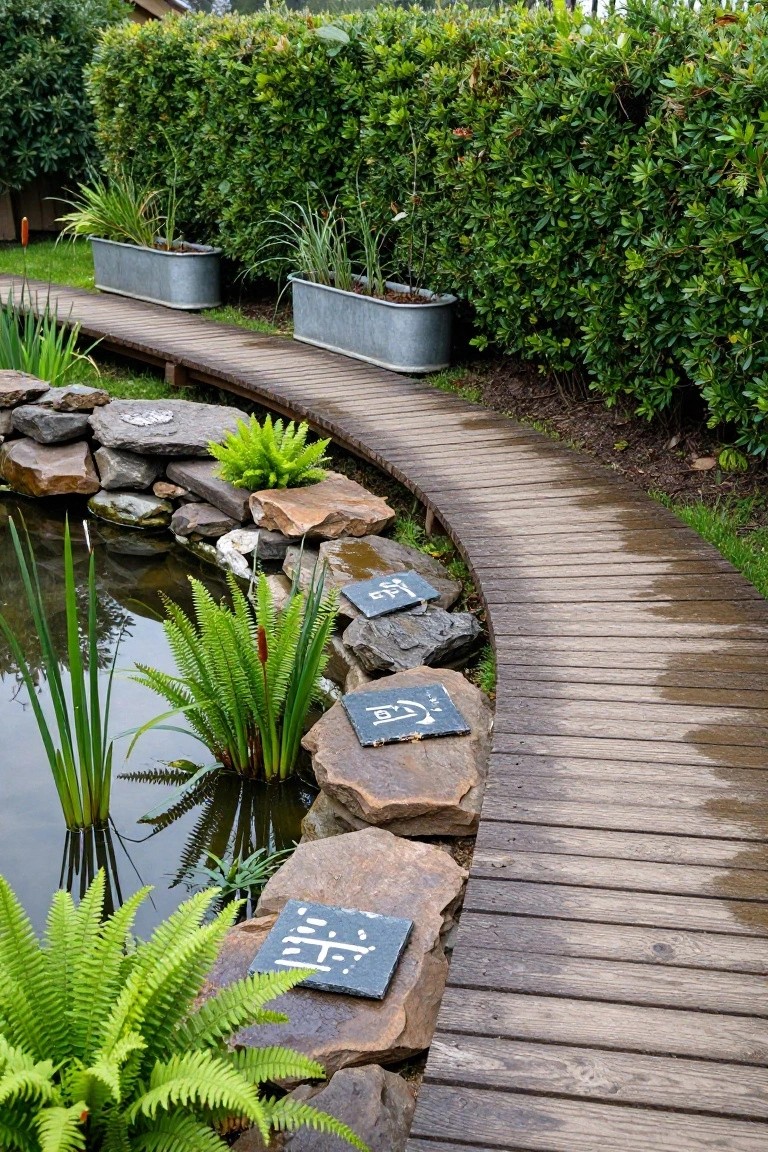 21 Creative Stock Pond Pool Ideas For Nature Loving Yards Curved Wooden Walkway Around the Pond