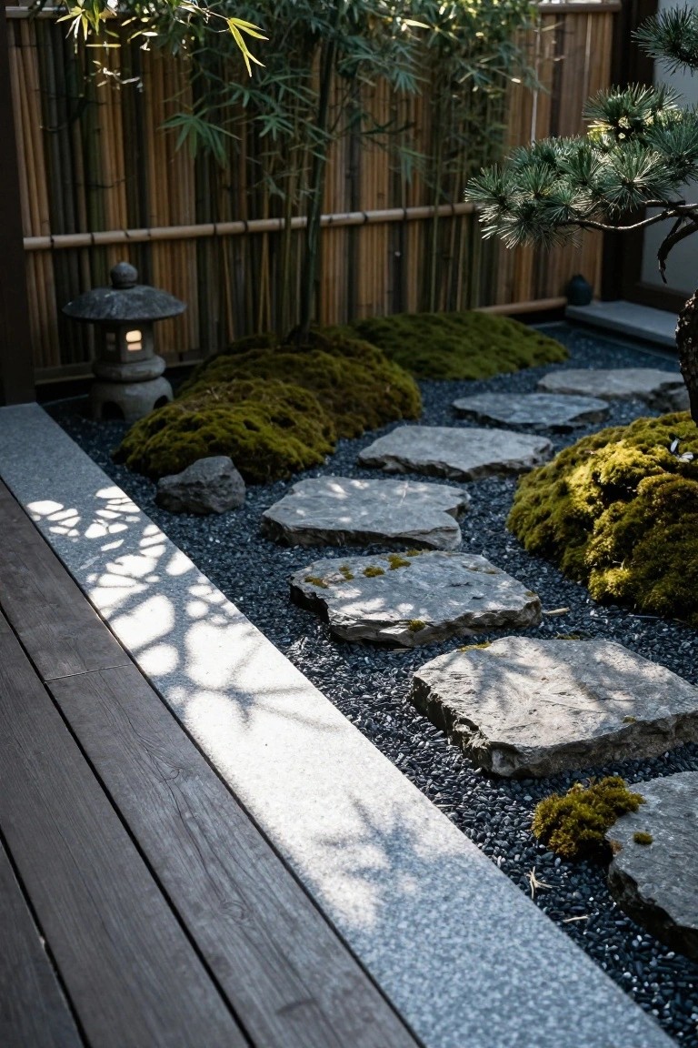 Gravel and Moss Edging for Deck Borders