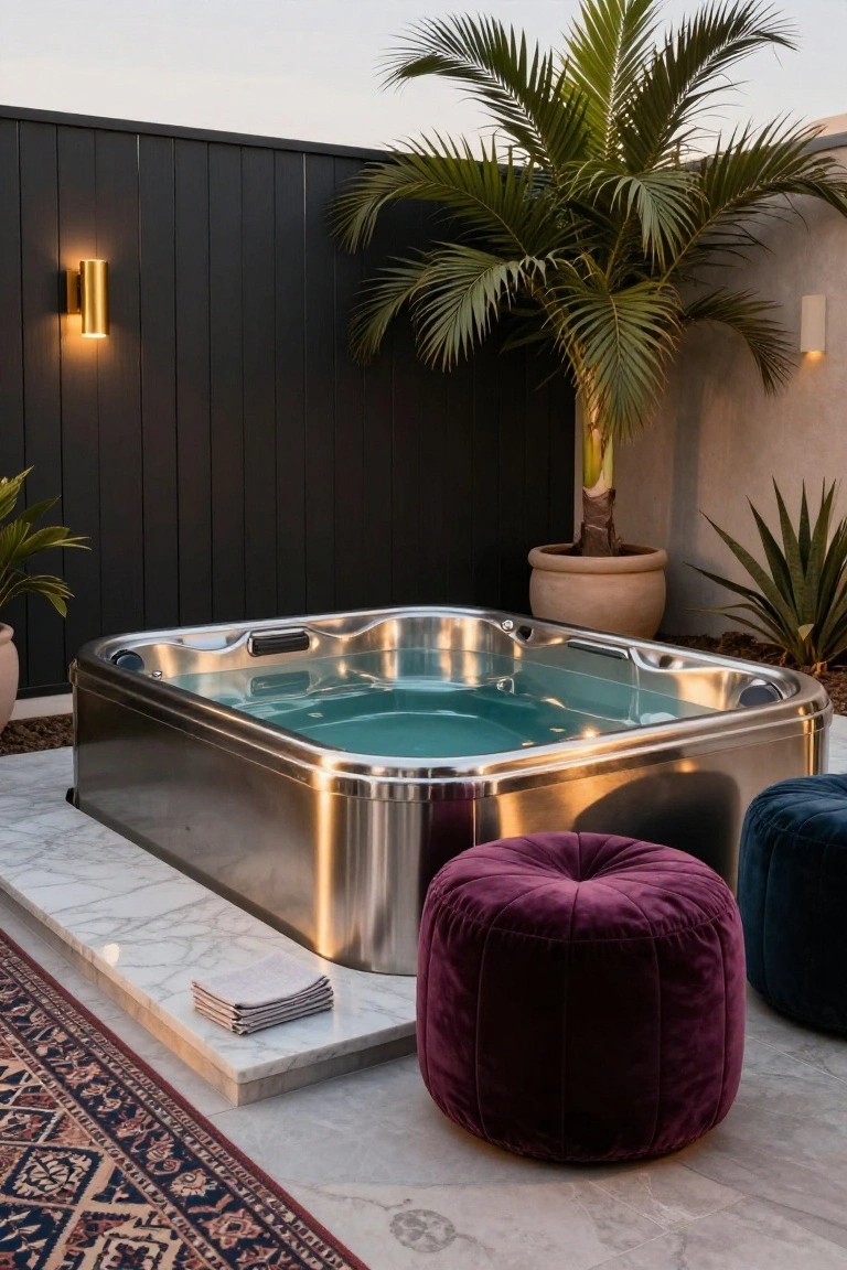 21 Fresh Stock Tank Pool Hot Tub Ideas For Relaxing Evenings Hot Tub with Plush Pouf Seating
