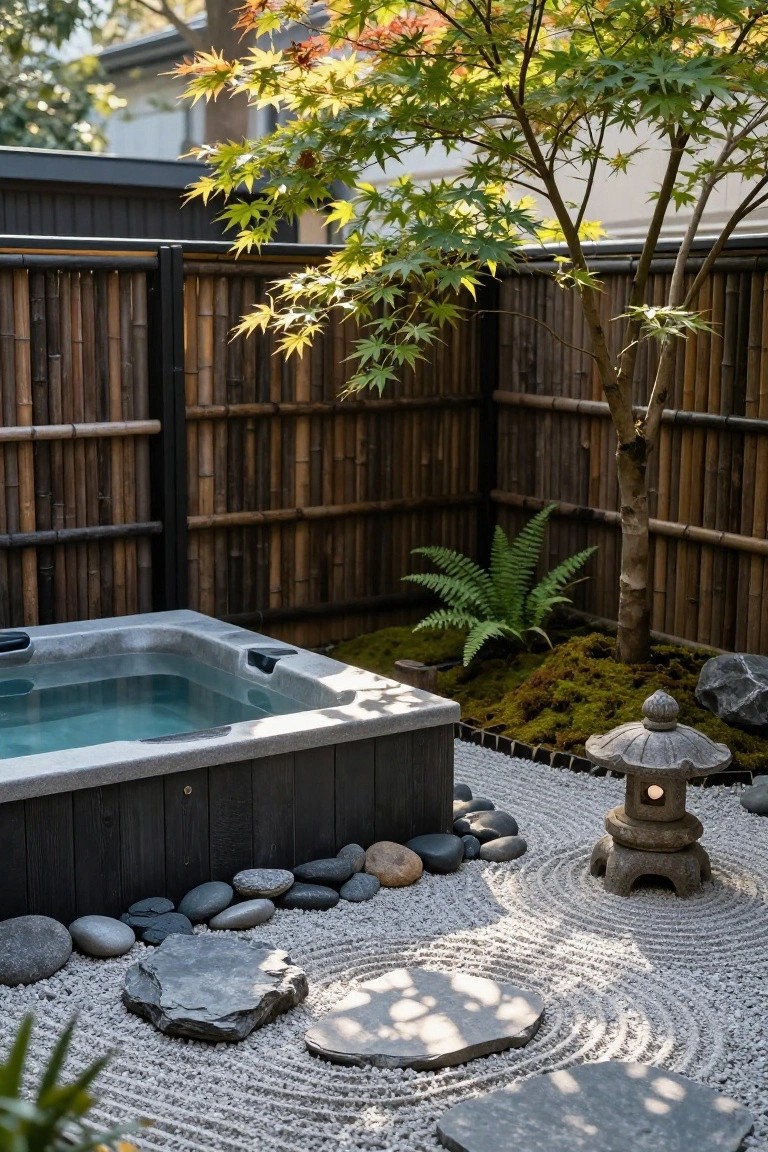 Zen Gravel Garden Hot Tub Setup