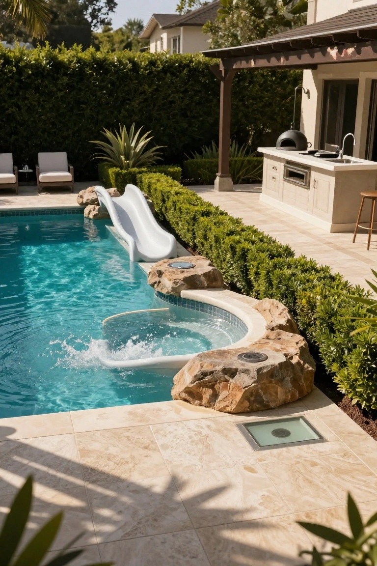 Backyard Pool with Waterslide and Spa