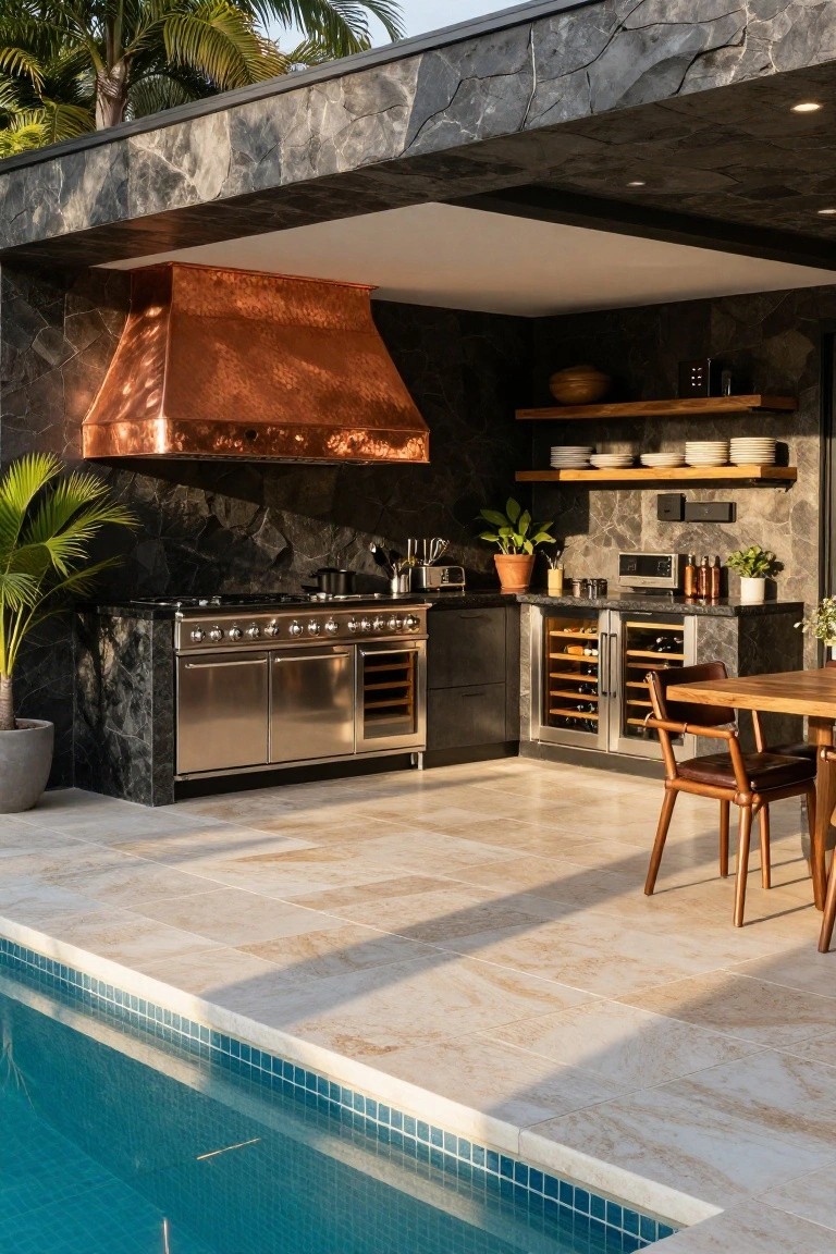 Outdoor Kitchen with Copper Range Hood