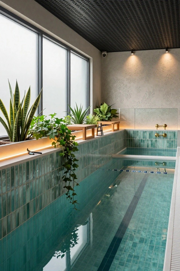 Greenery-Lined Indoor Pool