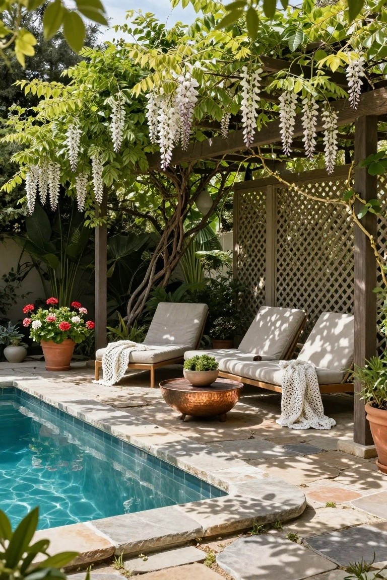 Wisteria Pergola for Poolside Shade