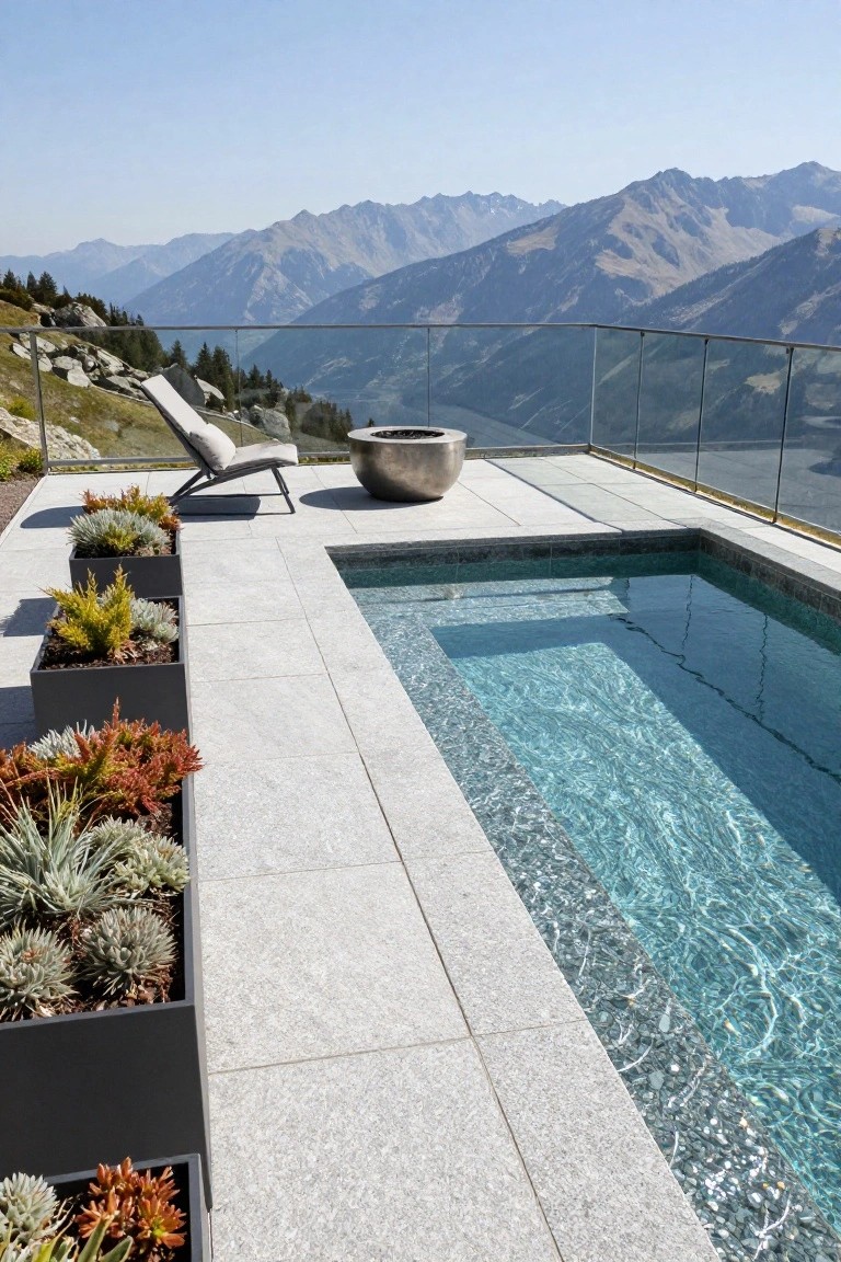 Pebble Waterline on Stone Pool Deck