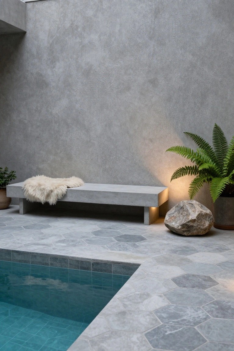 Hexagonal Gray Tiles for Pool Areas