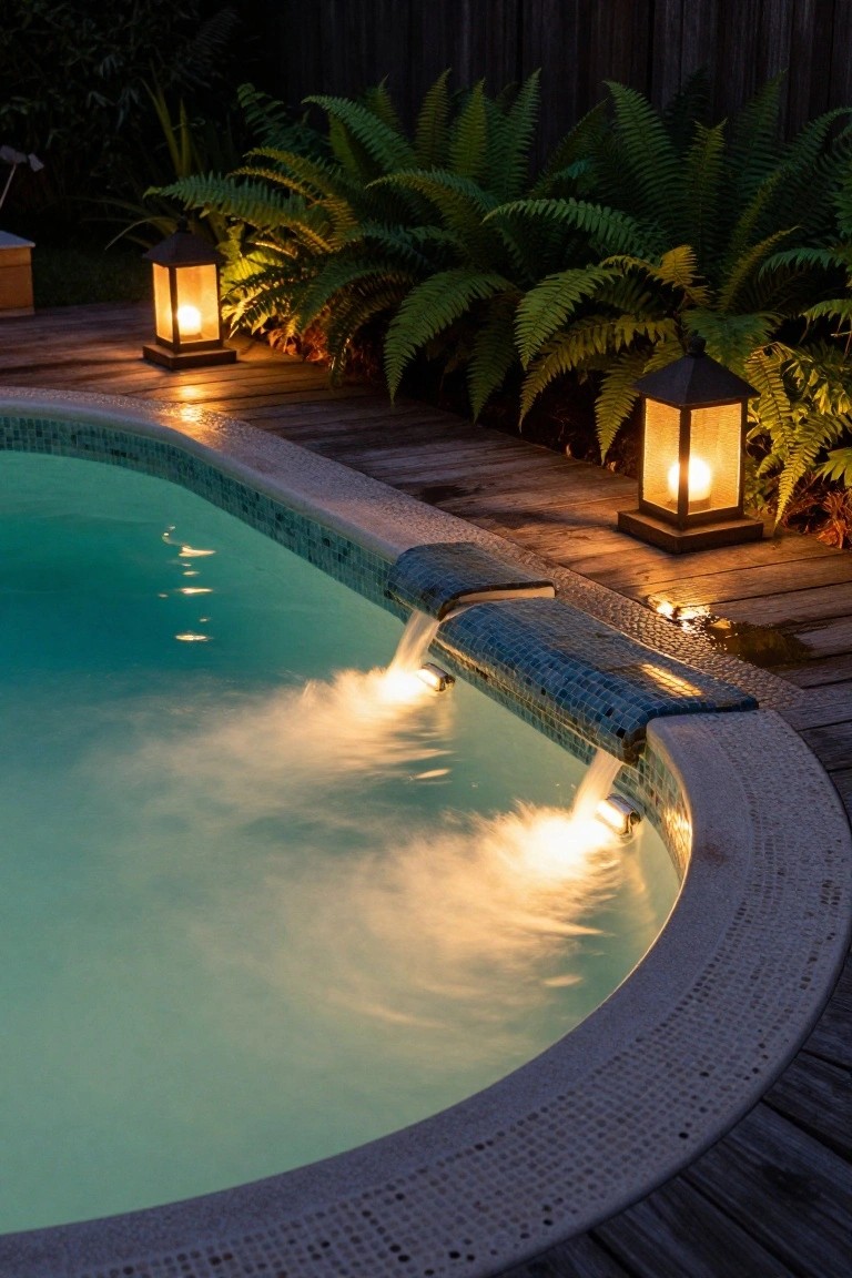 23 Smart Inground Pool Lighting Ideas That Brighten Every Corner Lanterns Light the Pool Deck