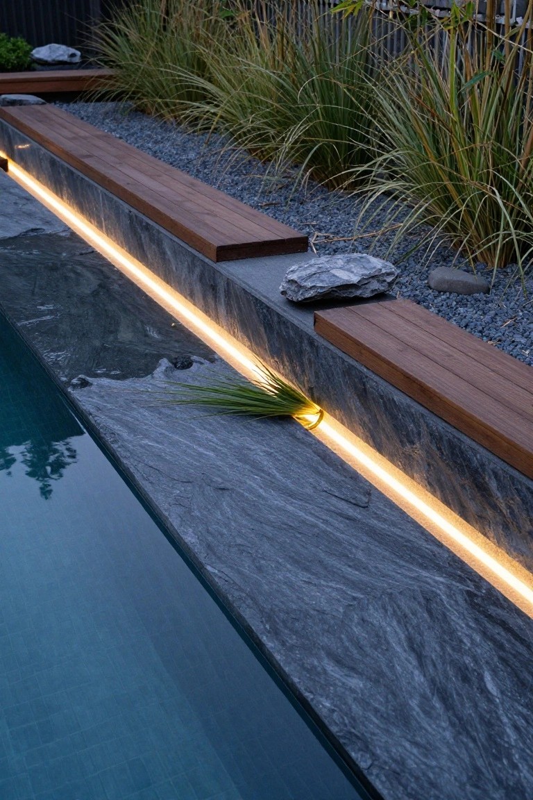 23 Smart Inground Pool Lighting Ideas That Brighten Every Corner Linear LED Pool Edge Lighting