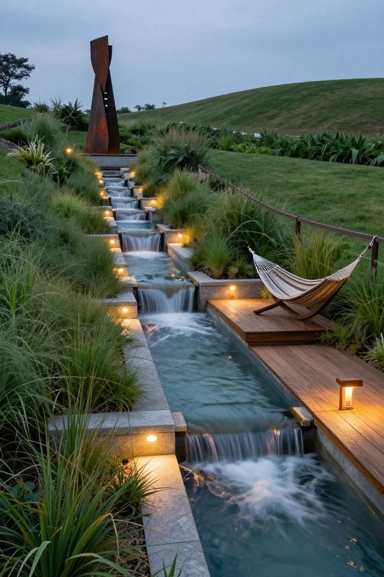 Tiered Water Channel Lighting
