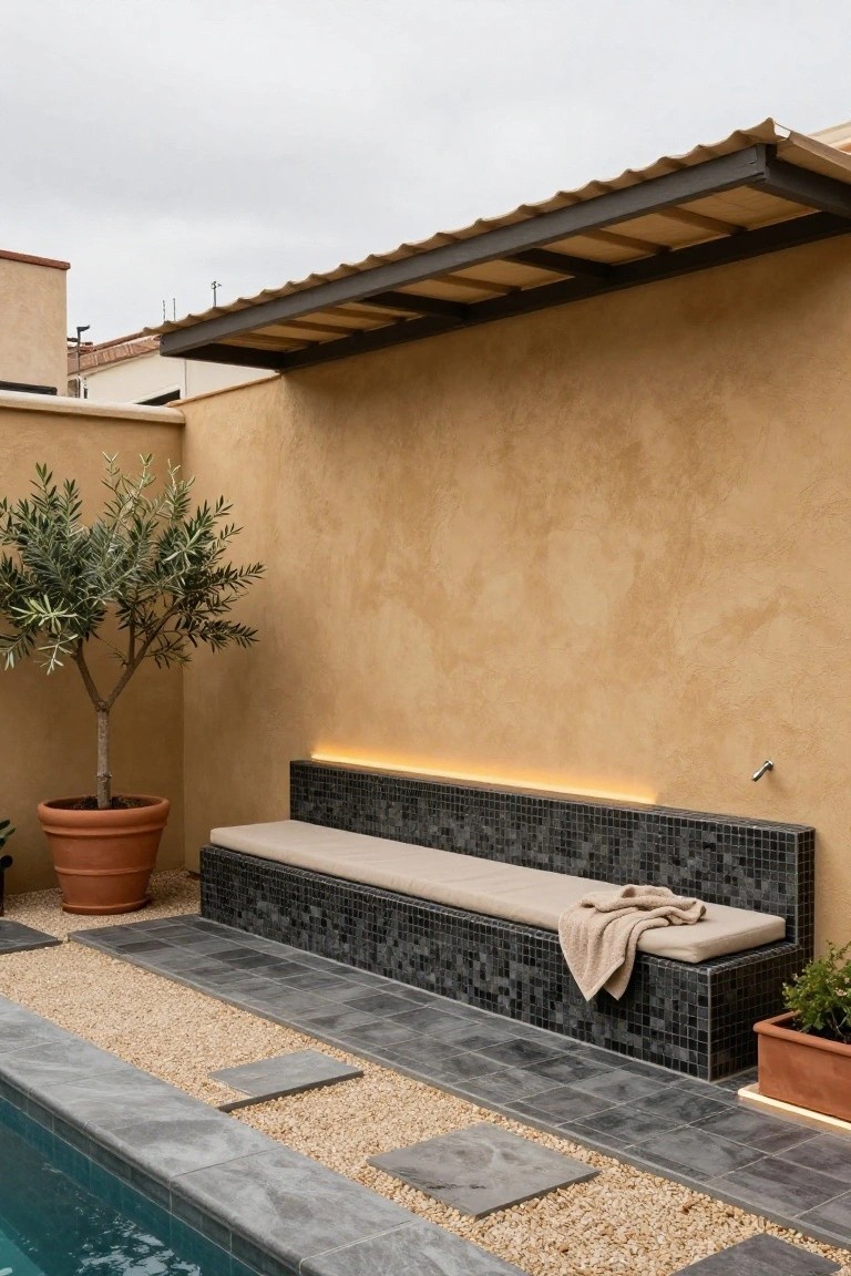 Built-In Poolside Bench Seating