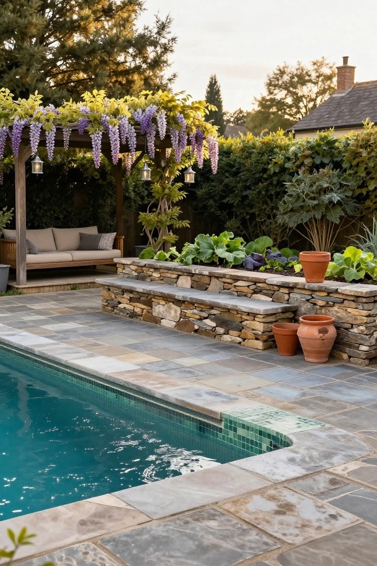 Poolside Stone Wall Planters
