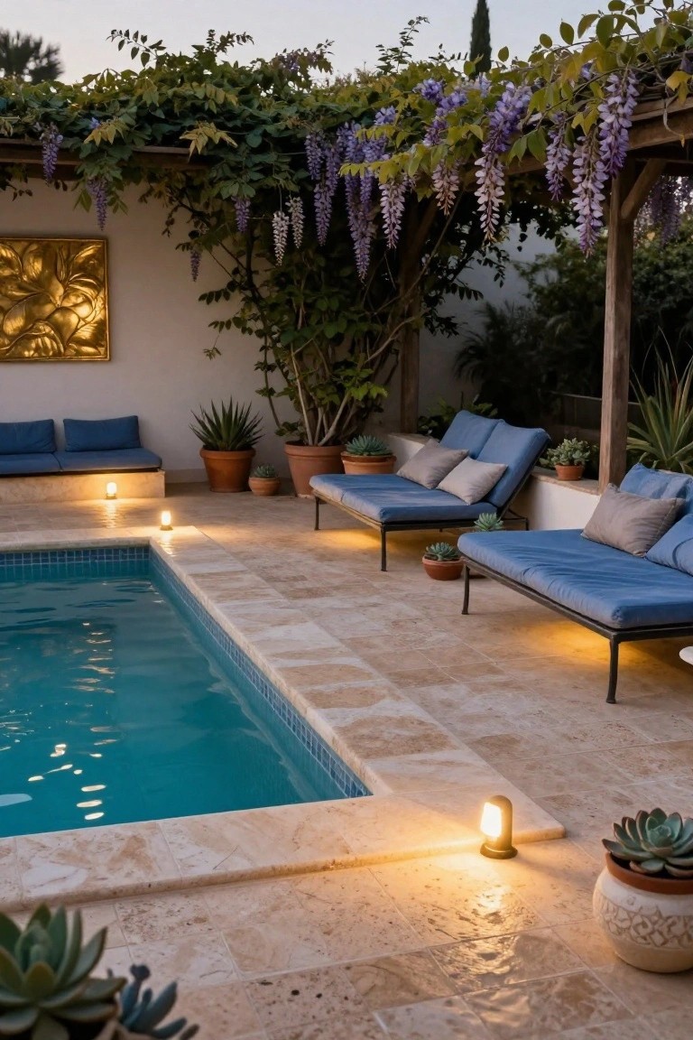 Soft Pool Edge Lighting with Low Lamps