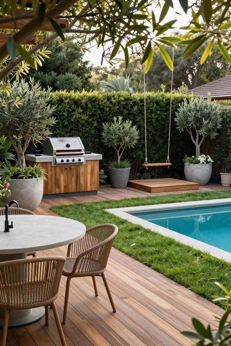 Pool Deck with Built-In BBQ