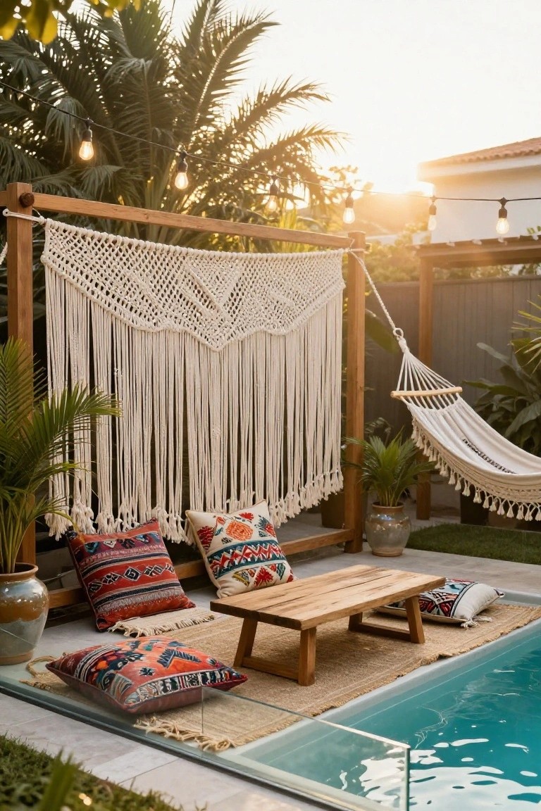 Boho Macrame Pool Screen